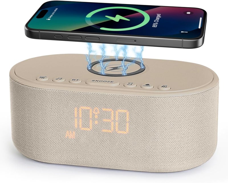 Odokee Sound Machine Alarm Clock for Bedrooms: Bluetooth 10W Stereo Sound Speaker with Wireless Charging - White Noise Machine for Sleeping with 21 Soothing Sounds - Putty - Image 1
